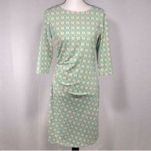 J.MCLAUGHLIN 3/4‎ Sleeve Sade Side Ruched Sheath Dress S Geometric